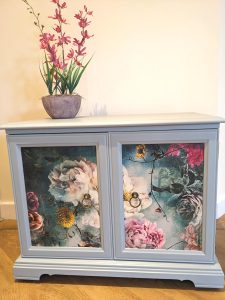 Adelina decoupage on blue side table