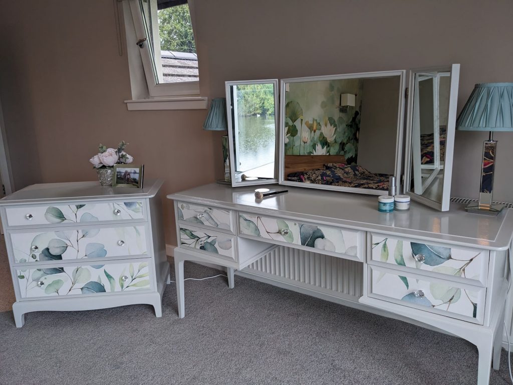 Fusion Lamp White paint with eucalyptus wallpaper on Stag furniture