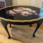 Bespoke furniture - Vintage side table upcycled with Dixie Belle Caviar black paint and gold with Moody florals Mint by Michelle decoupage