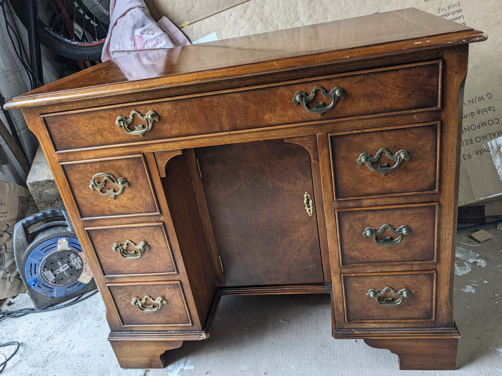 burr walnut vintage desk before upcycling