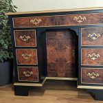 burr walnut vintage kneehole desk upcycled in black and gold