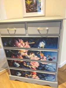 chest of drawers with Savannah mist and enchanted garden decoupage