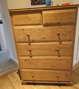 orange pine chest of drawers