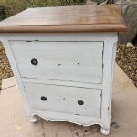 shabby white side table before upcycling