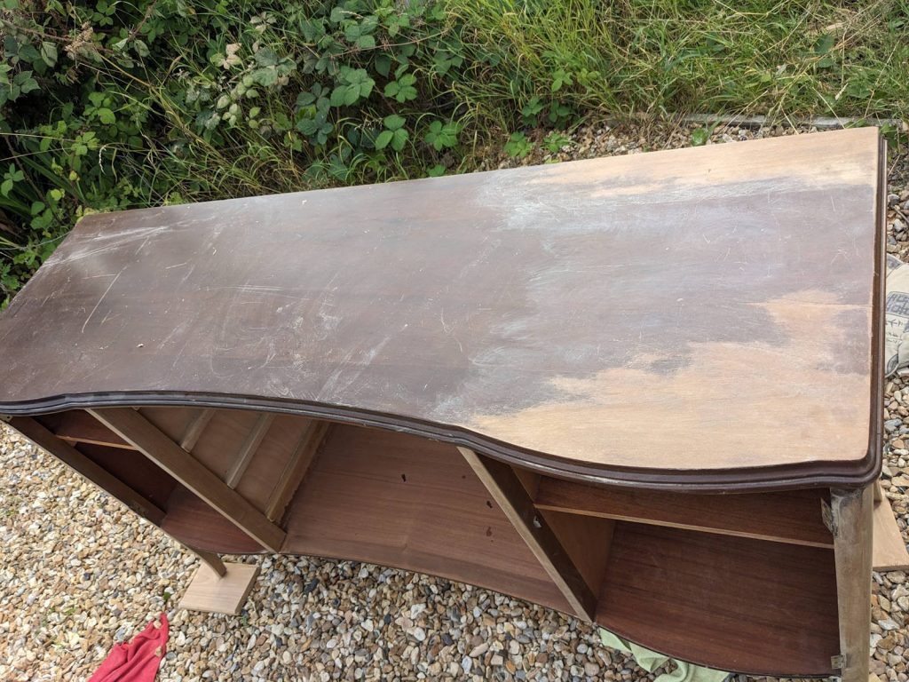 stripping varnish from dark wooden sideboard when upcycling