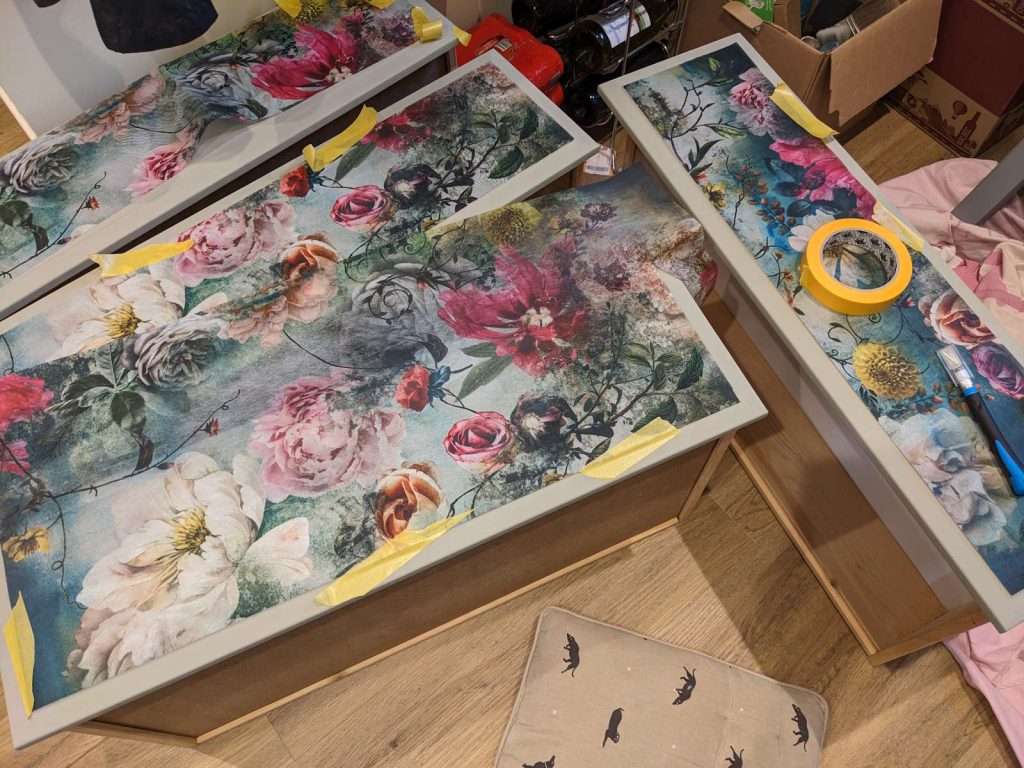 upcycle with Adelina decoupage on drawers