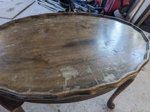 vintage pie crust side table in need of being reloved