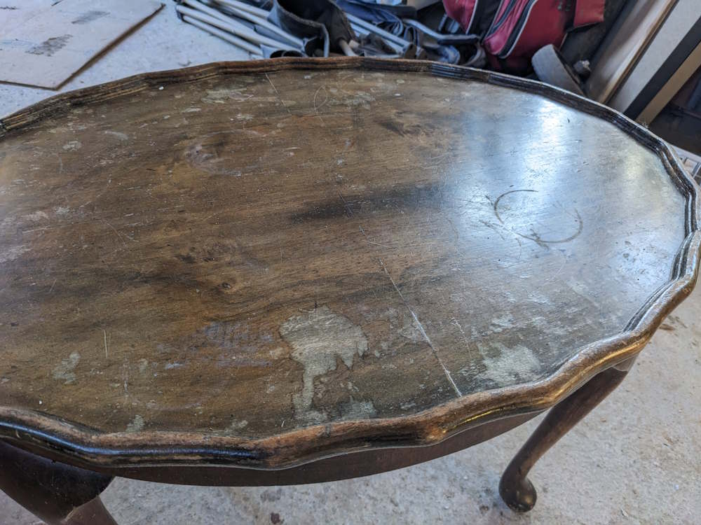 vintage pie crust side table in need of being reloved
