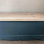 wooden chest painted teal with white washed wooden top