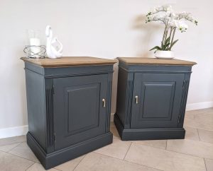 Pair of dark green cabinets