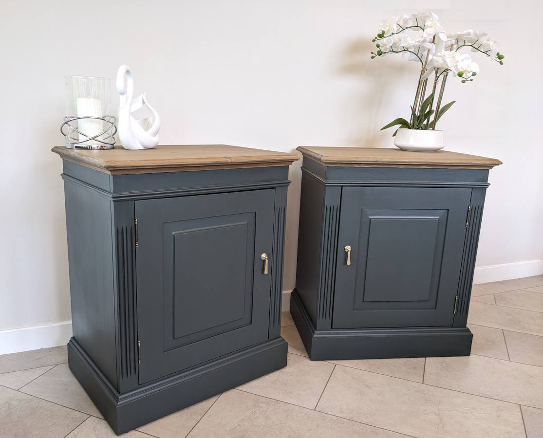 Pair of dark green cabinets