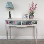 Elegant Pale Grey Console Table with Floral Detailing