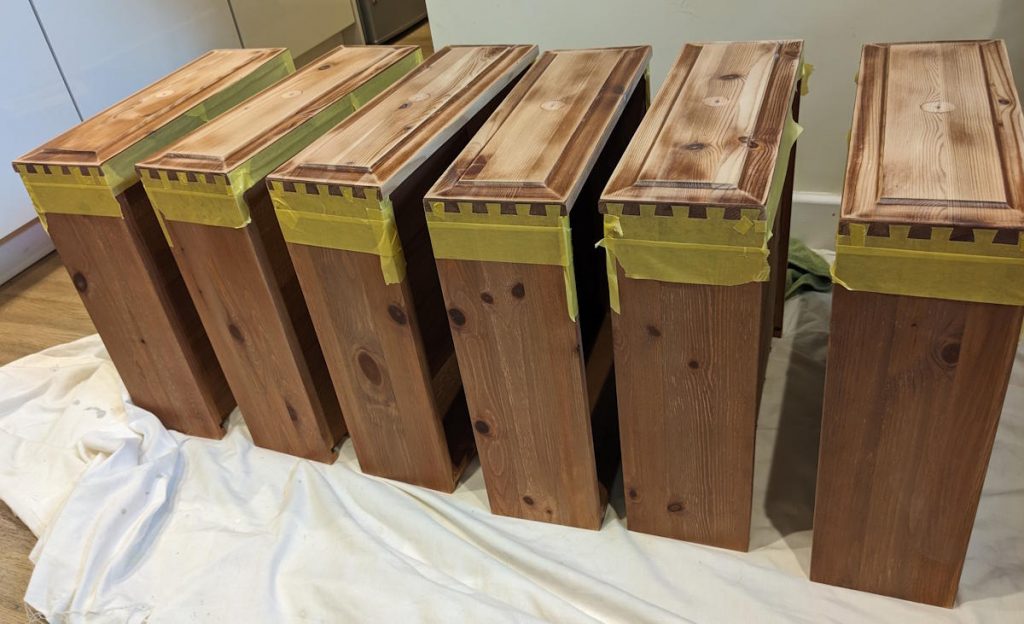 pine drawers taped up to make lovely dove tail joints