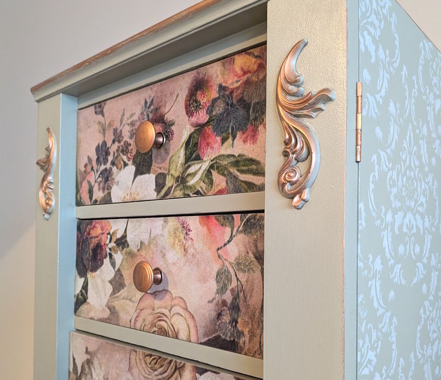 vintage tallboy upcycled Fusion Eucalyptus and Redesign with Prima Romance in Bloom