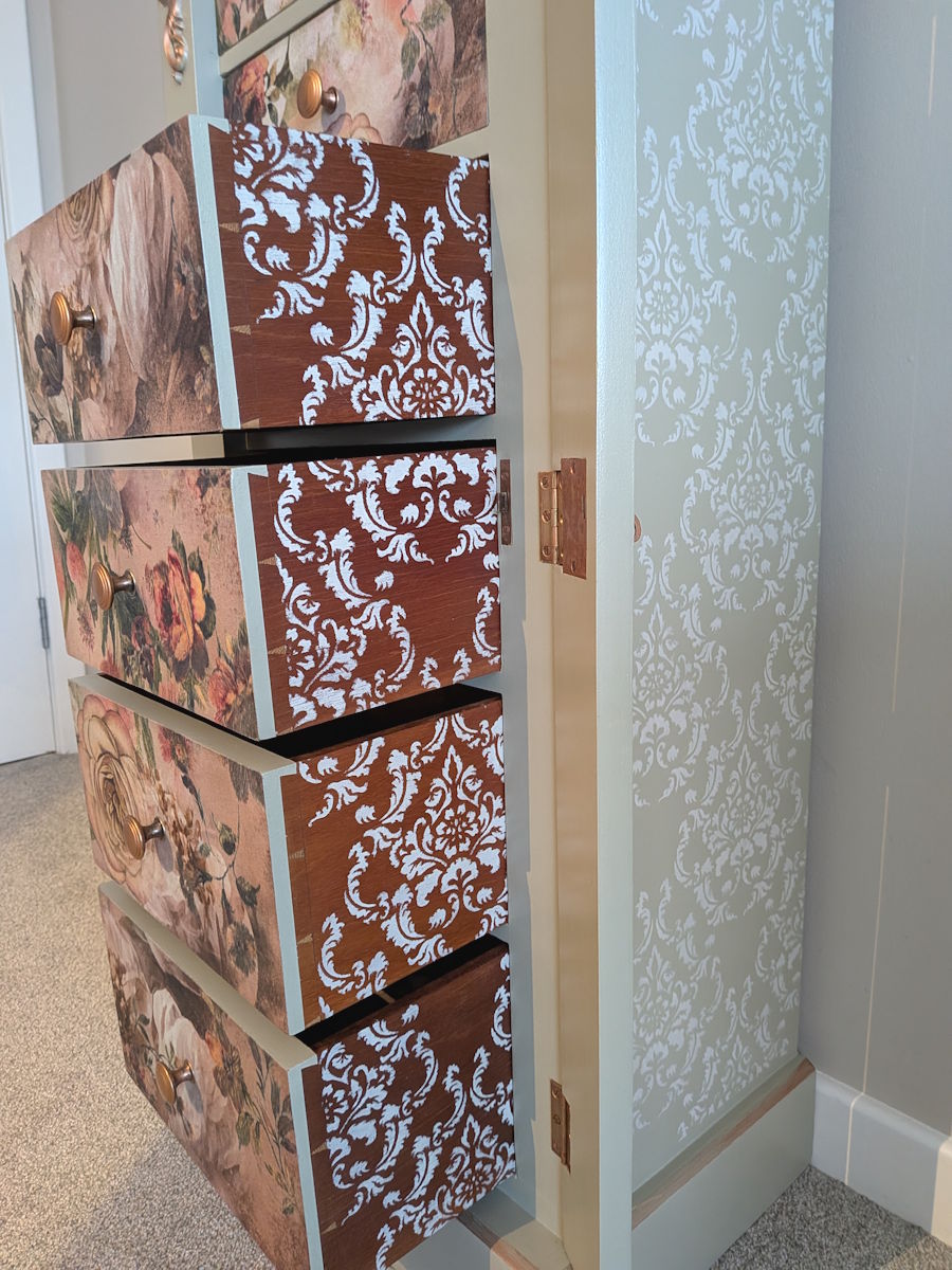 vintage tallboy upcycled Fusion Eucalyptus and Redesign with Prima Romance in Bloom