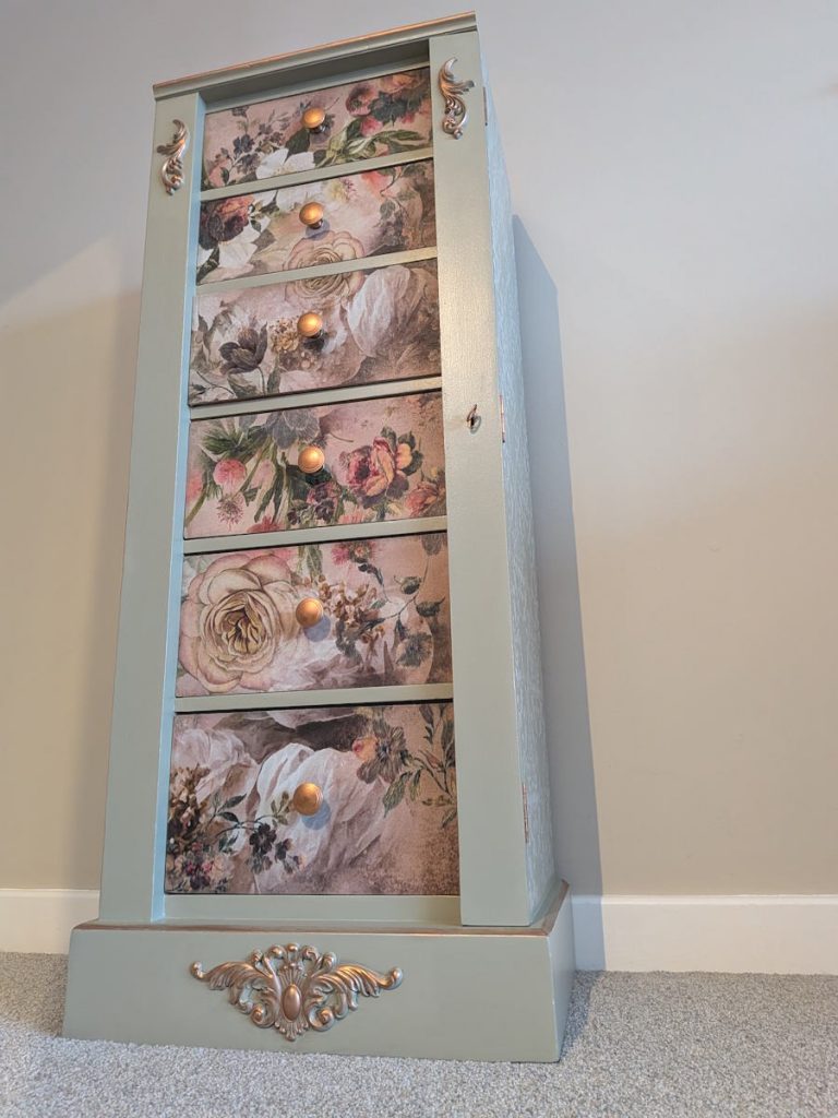 vintage tallboy upcycled Fusion Eucalyptus and Redesign with Prima Romance in Bloom