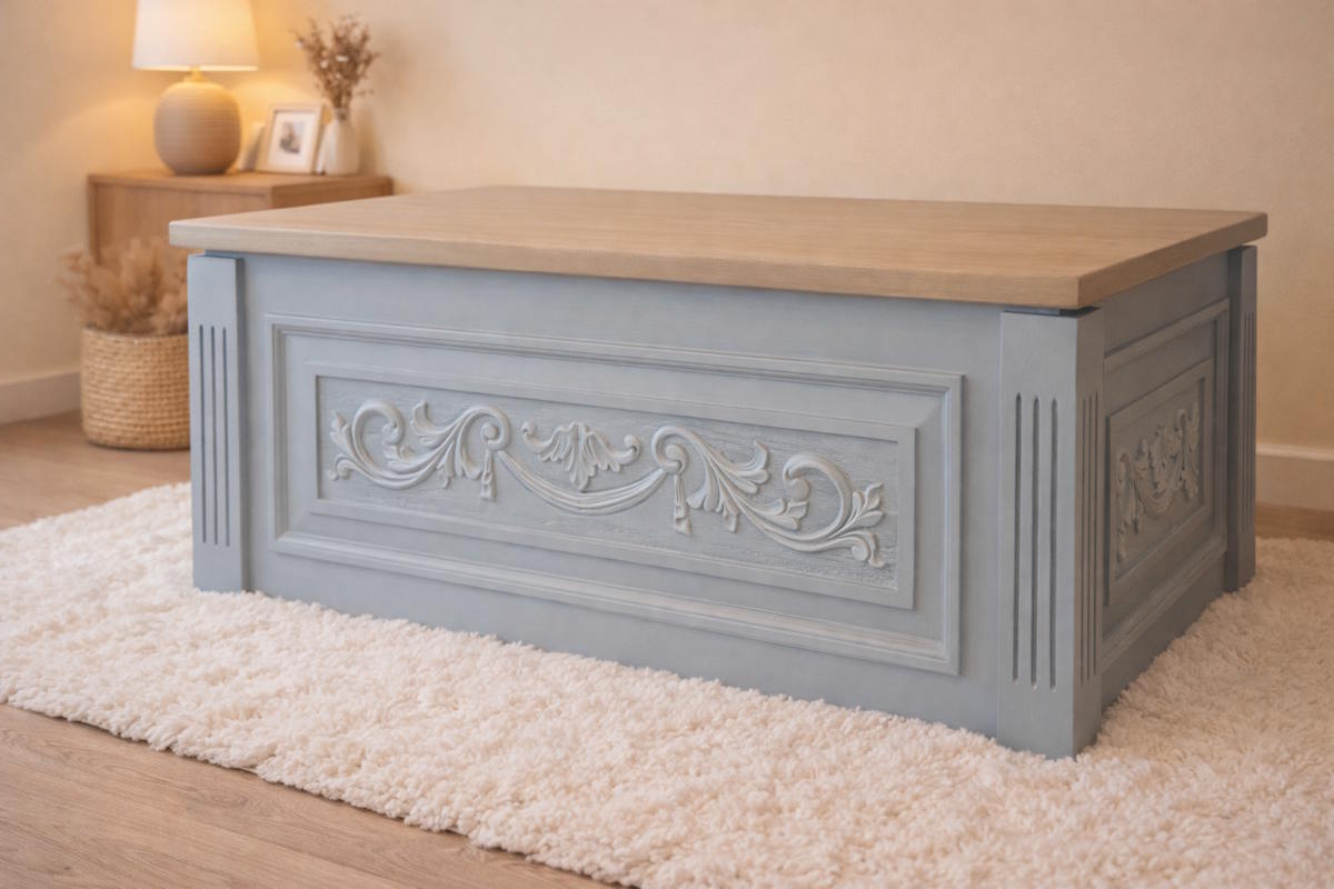 vintage ornate blanket box or toy chest