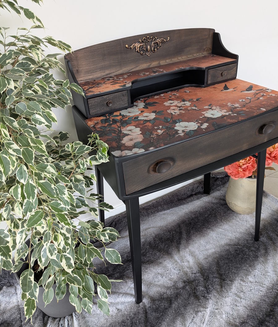 upcycled ercol writing desk black and bronze
