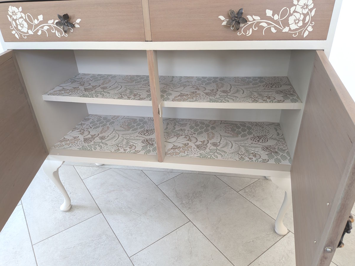 Elegant Vintage Taupe Cabinet Sideboard with Queen Anne Legs