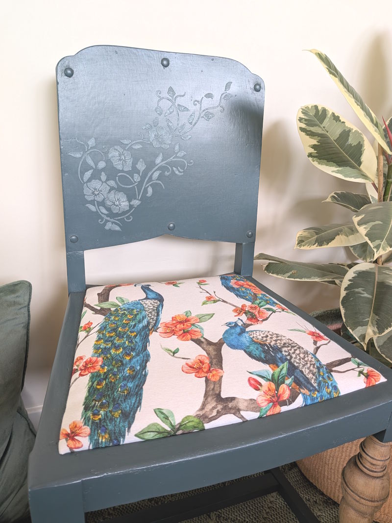 wooden upcycled vintage statement chair teal
