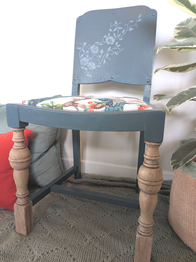 wooden upcycled vintage statement chair teal