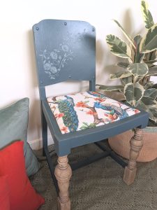 wooden upcycled vintage statement chair teal