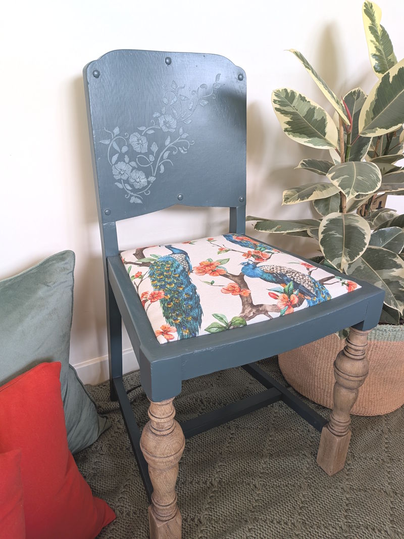 wooden upcycled vintage statement chair teal